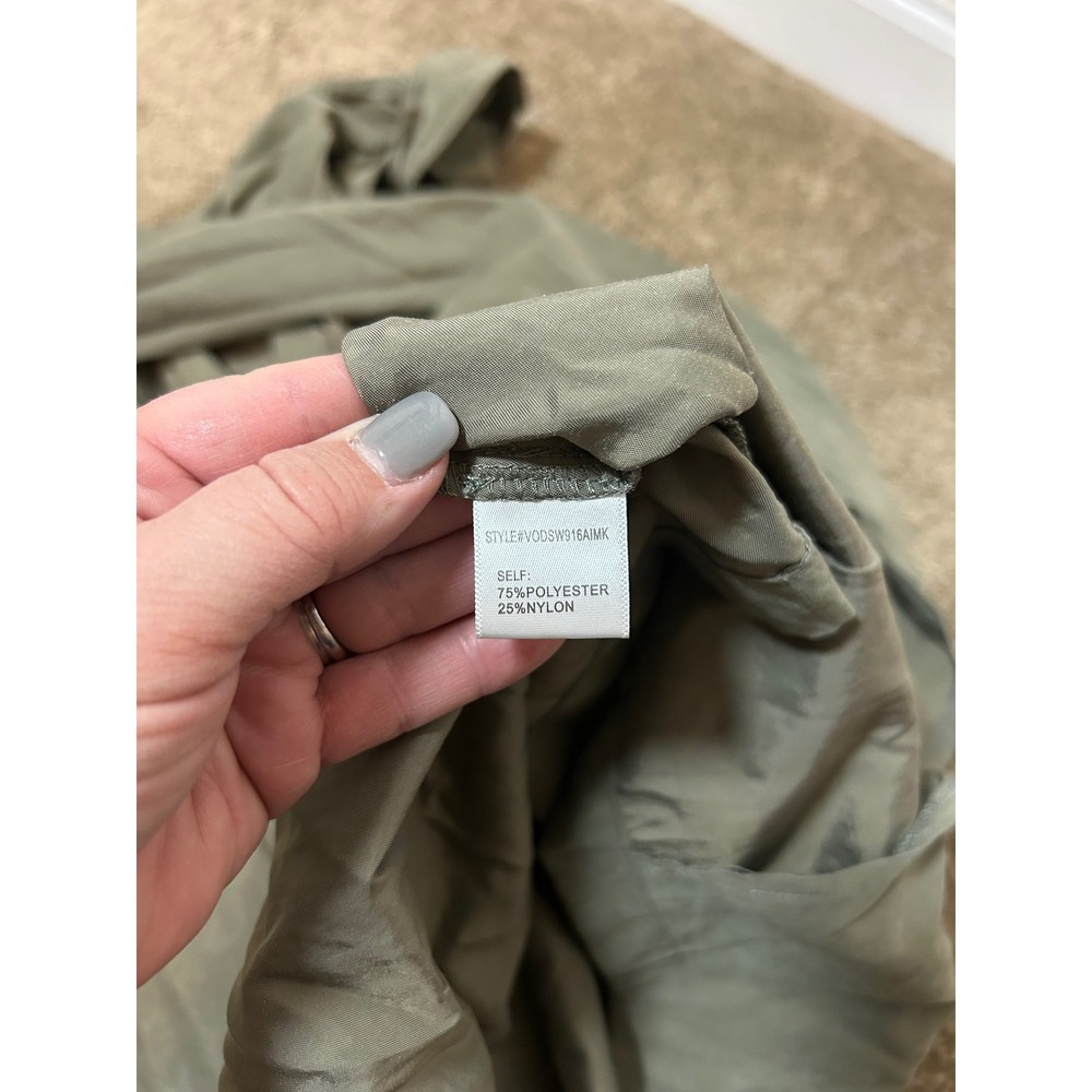 Dee Elly Olive Green Lightweight Duster Trench Coat Open Front Small - Picture 9 of 9